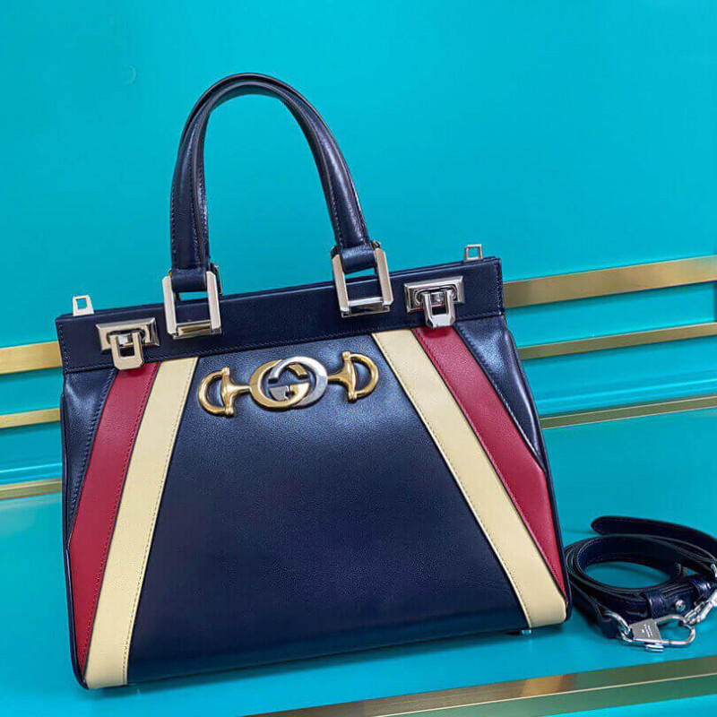 Gucci Zumi Cuero liso con rayas Bolsas de mango superior pequeño 569712-1
