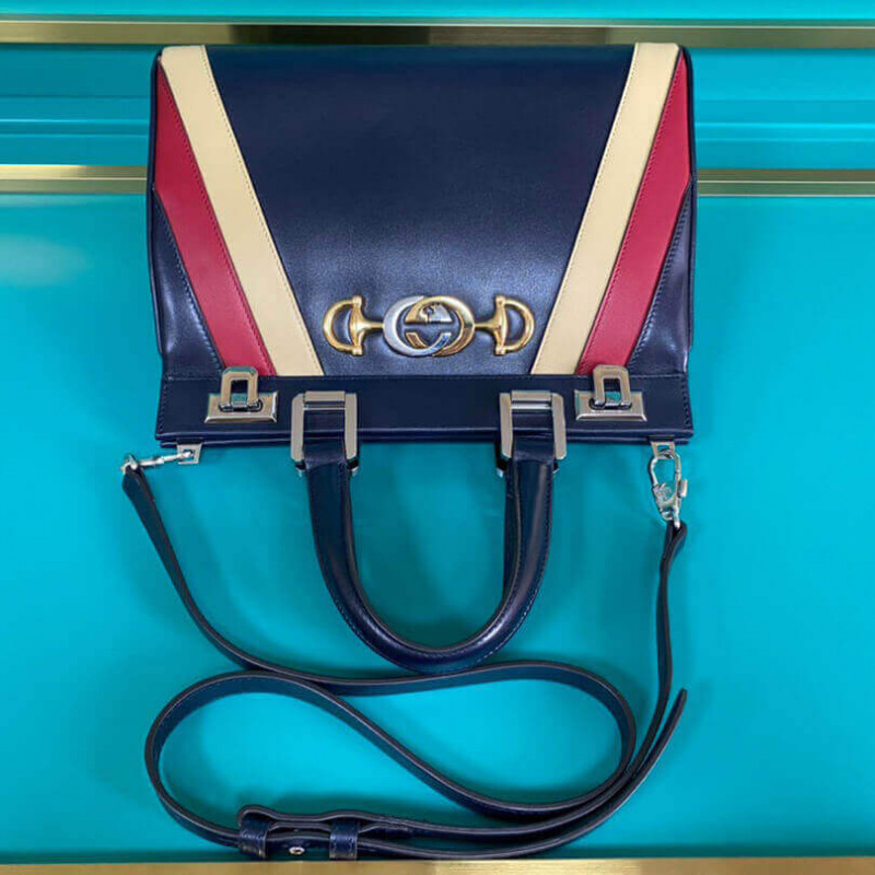 Gucci Zumi Cuero liso con rayas Bolsas de mango superior pequeño 569712-3