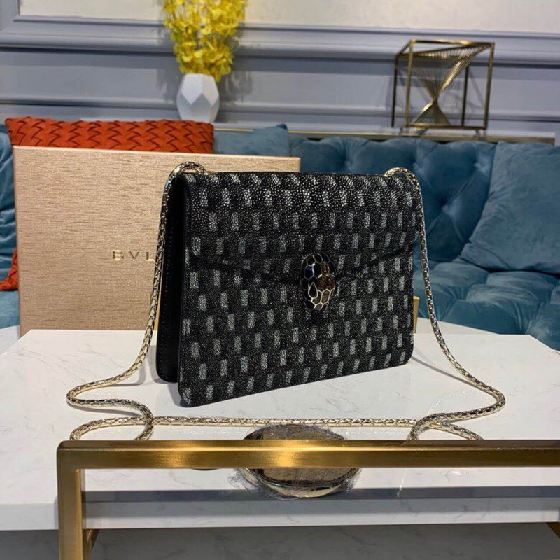 Bvlgari Serpenti Forever 20cm Crossbody Bolsas In Charcoal Diamond Crystal Galuchat Skin 287013-1