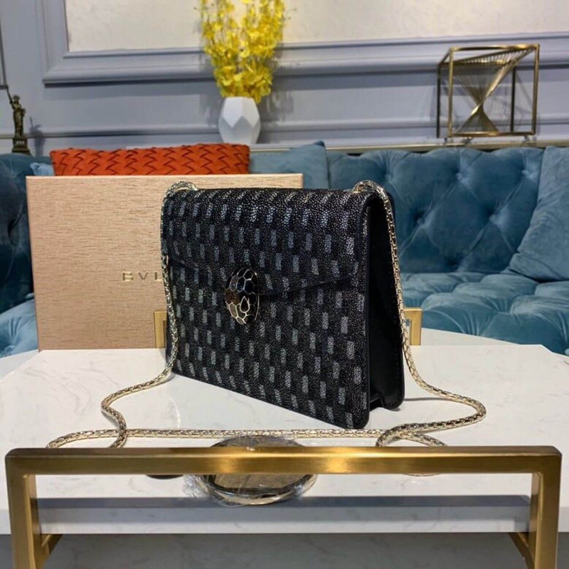 Bvlgari Serpenti Forever 20cm Crossbody Bolsas In Charcoal Diamond Crystal Galuchat Skin 287013-2