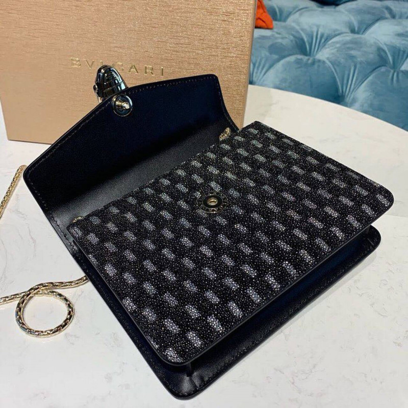 Bvlgari Serpenti Forever 20cm Crossbody Bolsas In Charcoal Diamond Crystal Galuchat Skin 287013-6