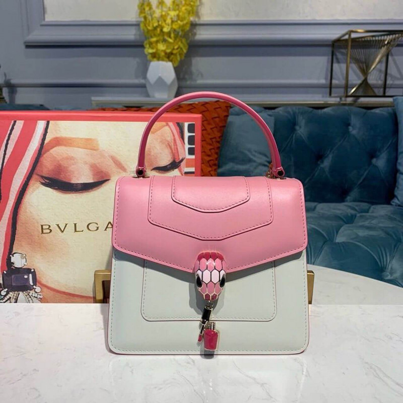 BVLGARI SERPENTI Forever Crossbody Top Many Bolsa 18cm 284537 White/Pink-1