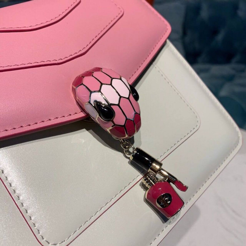 BVLGARI SERPENTI Forever Crossbody Top Many Bolsa 18cm 284537 White/Pink-3