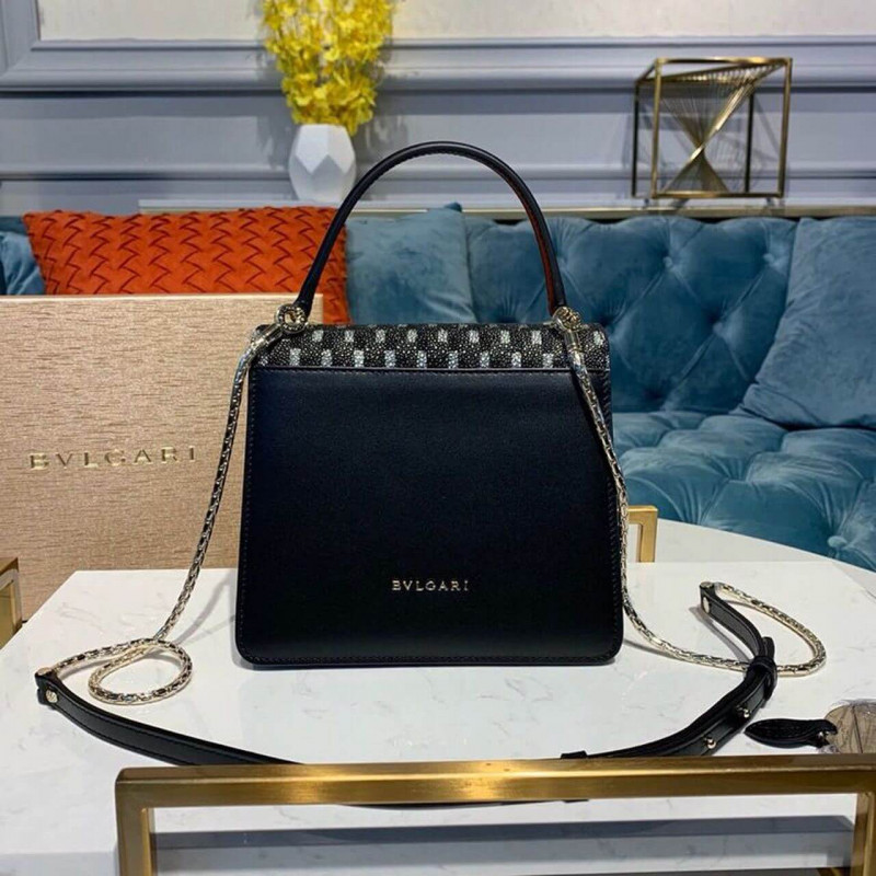 BVLGARI SERPENTI Forever Crossbody Top Many Bolsa 18 cm en la piel de cristal de diamante de carbón 284537-2