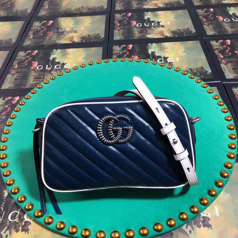 Gucci GG Marmont Bolso de hombro pequeño 447632 Azul-2