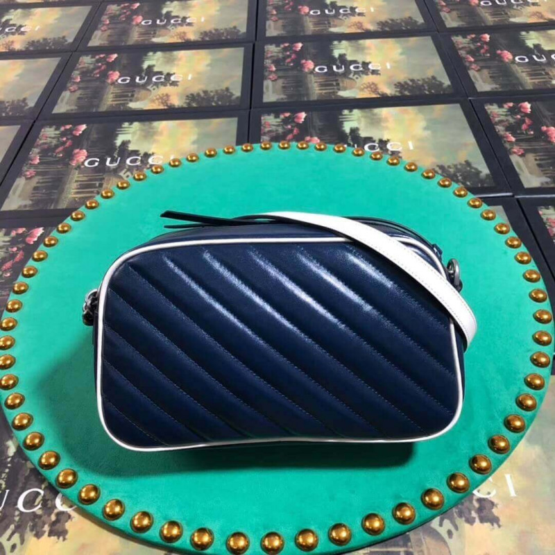 Gucci GG Marmont Bolso de hombro pequeño 447632 Azul-3
