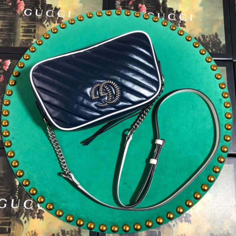 Gucci GG Marmont Bolso de hombro pequeño 447632 Azul-4