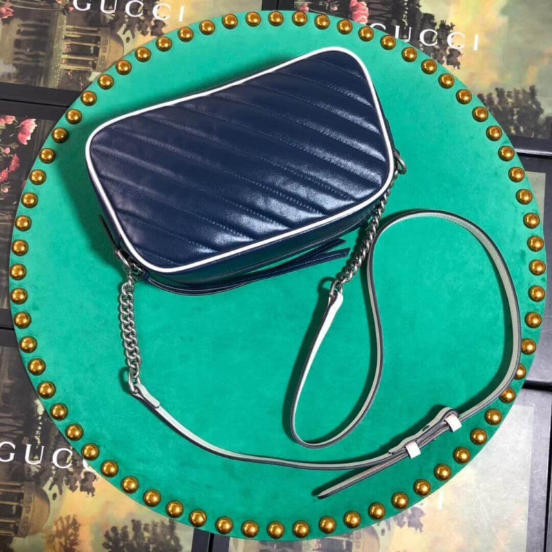 Gucci GG Marmont Bolso de hombro pequeño 447632 Azul-5