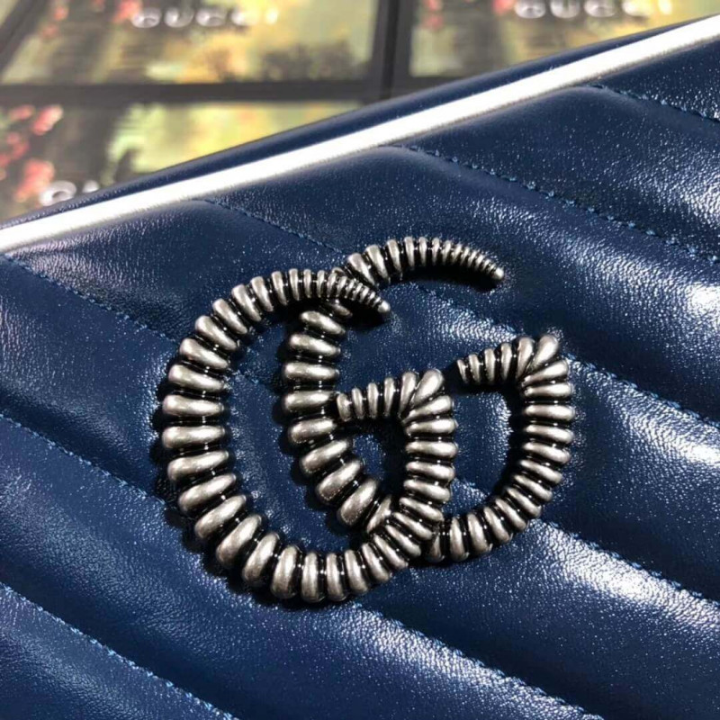 Gucci GG Marmont Bolso de hombro pequeño 447632 Azul-8