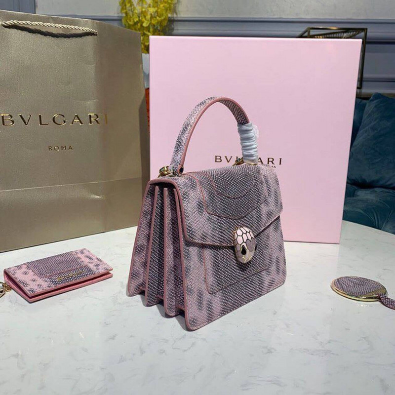 Bvlgari Serpenti Forever Crossbody Top Many Bolsa 18 cm en la piel Karung 284537 Rosa-1