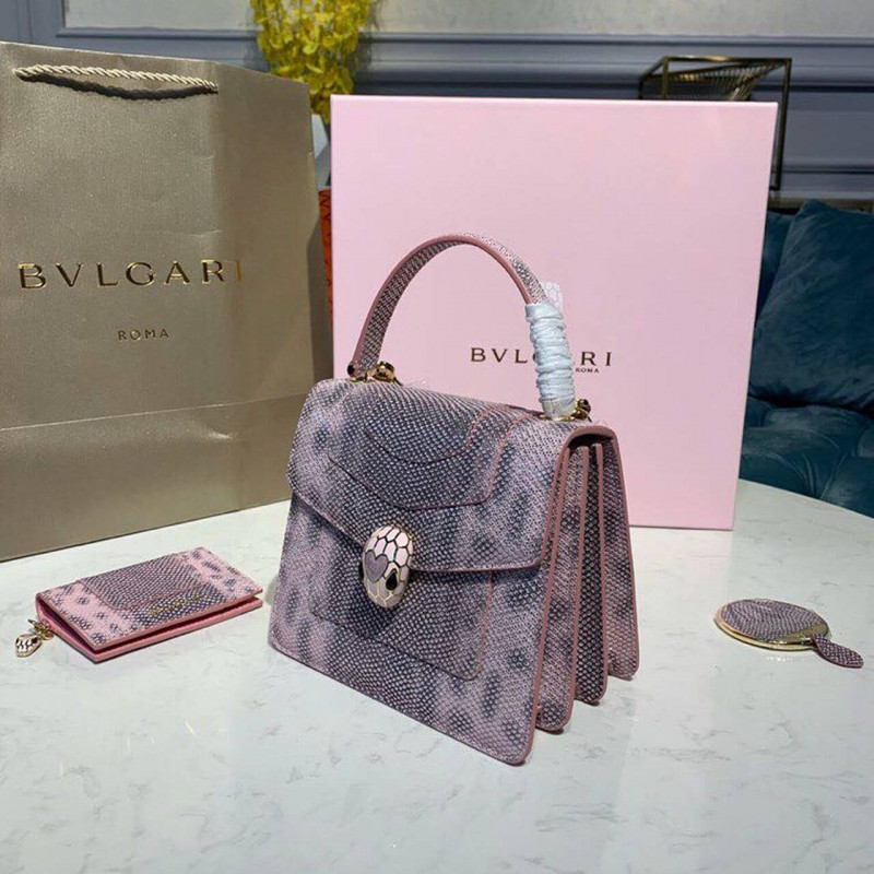 Bvlgari Serpenti Forever Crossbody Top Many Bolsa 18 cm en la piel Karung 284537 Rosa-2