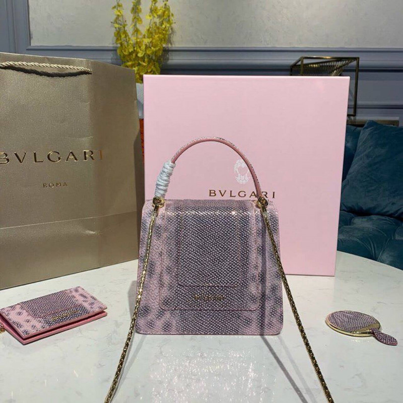 Bvlgari Serpenti Forever Crossbody Top Many Bolsa 18 cm en la piel Karung 284537 Rosa-5