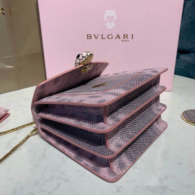 Bvlgari Serpenti Forever Crossbody Top Many Bolsa 18 cm en la piel Karung 284537 Rosa-10