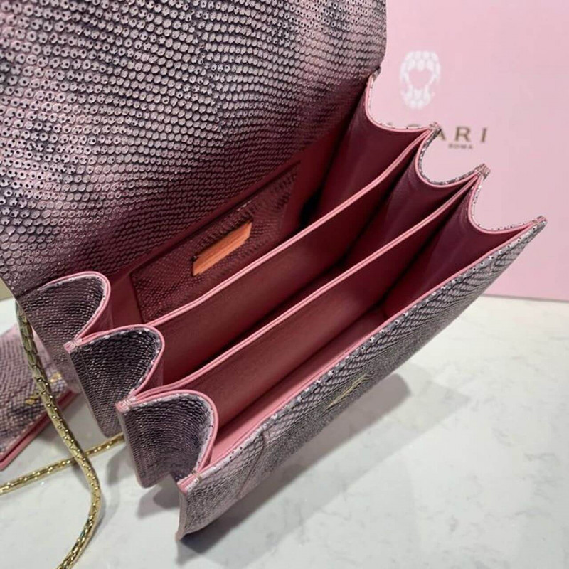 Bvlgari Serpenti Forever Crossbody Top Many Bolsa 18 cm en la piel Karung 284537 Rosa-13