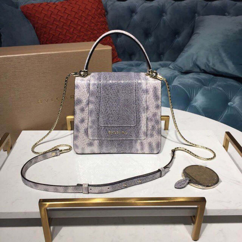 Bvlgari Serpenti Forever Crossbody Top Many Bolsa 18 cm en la piel Karung 284537 Blanco-3