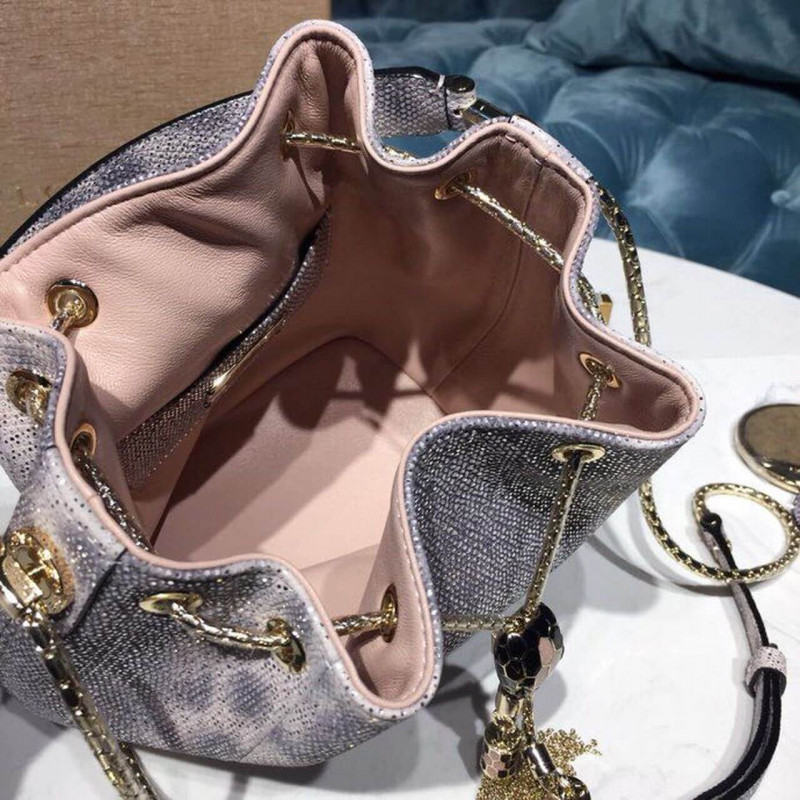 Bvlgari Serpenti Forever Bucket Bolsa 18cm en la piel Karung 289281 White-5