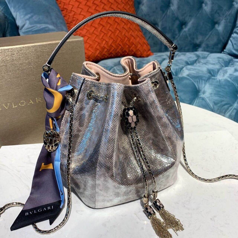 Bvlgari Serpenti Forever Bucket Bolsa 18cm en la piel Karung 289281 Rosa-3