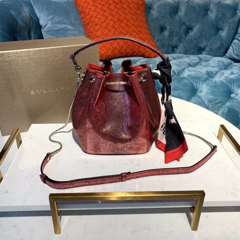 Bvlgari Serpenti Forever Bucket Bolsa 18cm en la piel Karung 289281 Rojo-2