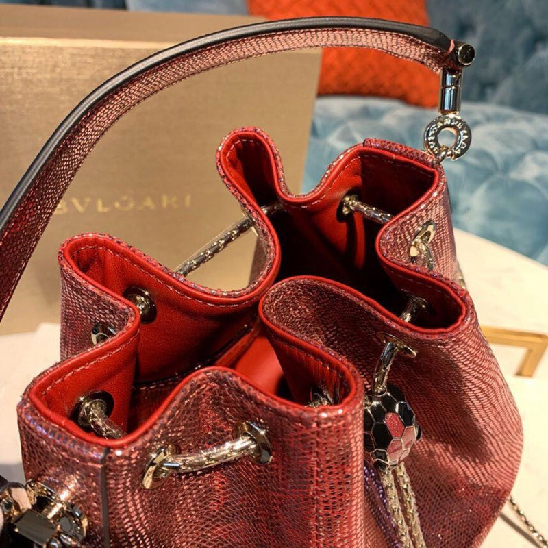 Bvlgari Serpenti Forever Bucket Bolsa 18cm en la piel Karung 289281 Rojo-3