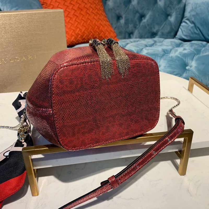 Bvlgari Serpenti Forever Bucket Bolsa 18cm en la piel Karung 289281 Rojo-4