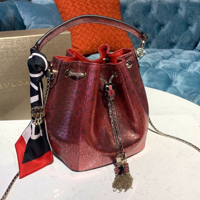 Bvlgari Serpenti Forever Bucket Bolsa 18cm en la piel Karung 289281 Rojo-5