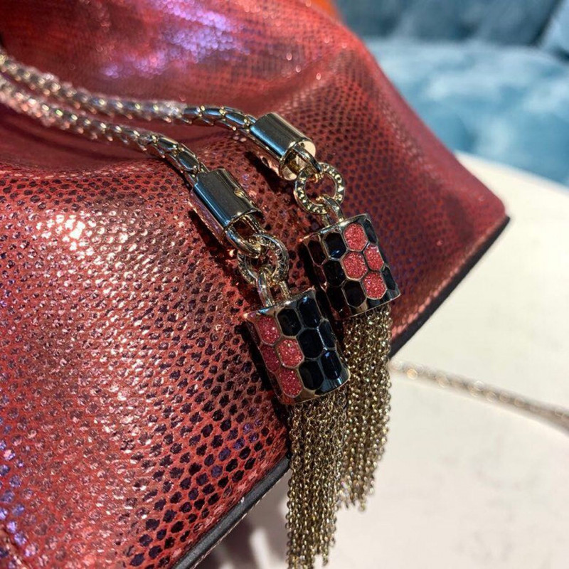 Bvlgari Serpenti Forever Bucket Bolsa 18cm en la piel Karung 289281 Rojo-6