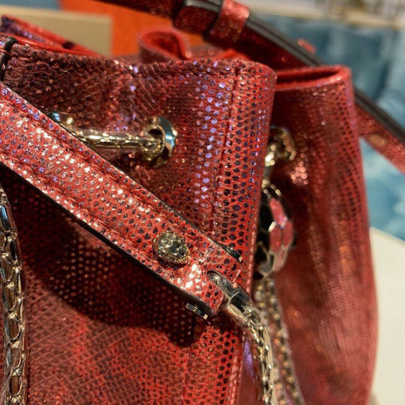 Bvlgari Serpenti Forever Bucket Bolsa 18cm en la piel Karung 289281 Rojo-8