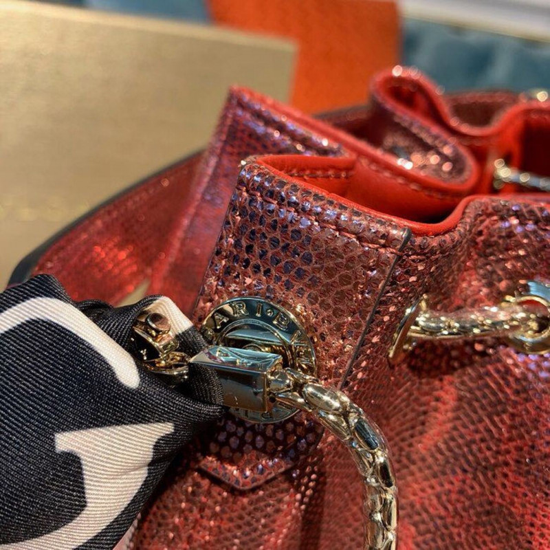 Bvlgari Serpenti Forever Bucket Bolsa 18cm en la piel Karung 289281 Rojo-9