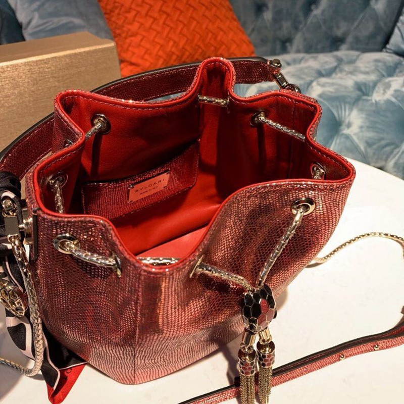 Bvlgari Serpenti Forever Bucket Bolsa 18cm en la piel Karung 289281 Rojo-11