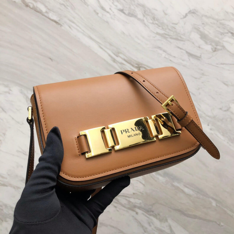 Bolso de hombro de cuero de pantorrilla prada 1BD244-7