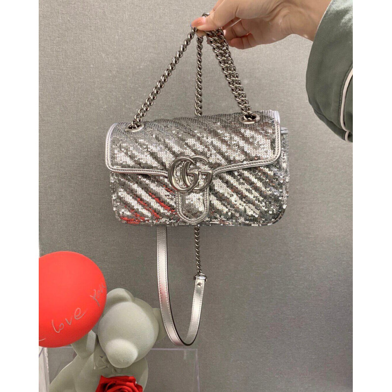 Gucci GG Marmont Small Sequin Shoulder Bolsa 443497-3