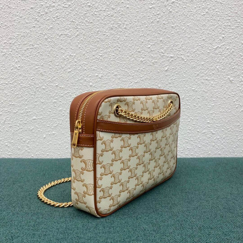 Celine Medium Patapans en Canvas Triomphe 195452 White-2