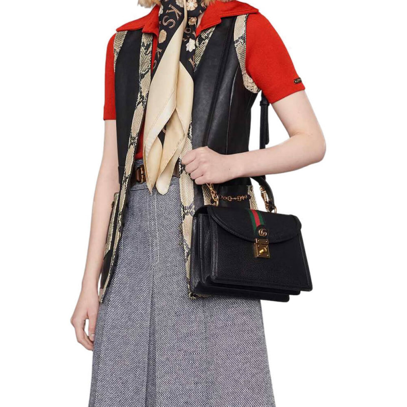 Bolsa de mango superior de cuero de óptica de Gucci con web 651055-1