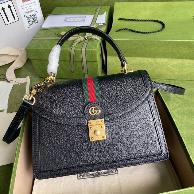 Bolsa de mango superior de cuero de óptica de Gucci con web 651055-2