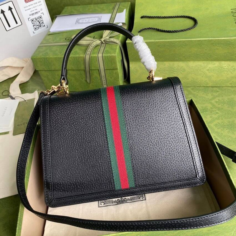 Bolsa de mango superior de cuero de óptica de Gucci con web 651055-3