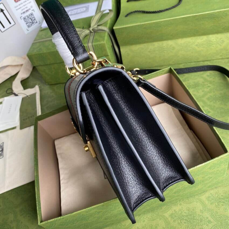 Bolsa de mango superior de cuero de óptica de Gucci con web 651055-5