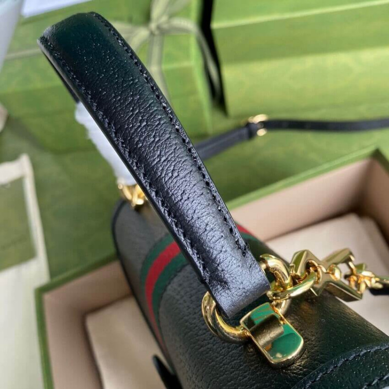 Bolsa de mango superior de cuero de óptica de Gucci con web 651055-7