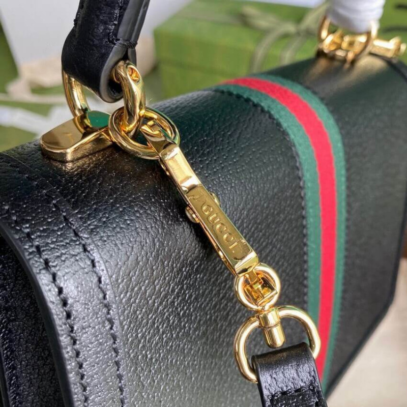 Bolsa de mango superior de cuero de óptica de Gucci con web 651055-8