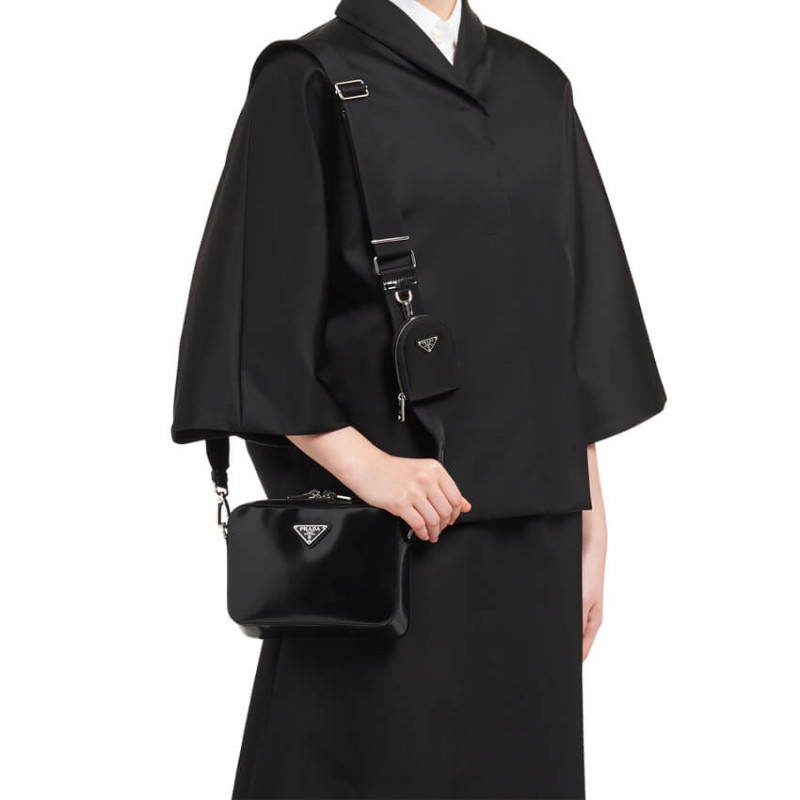 bolso de hombro de cuero cepillado prada 1BH180-1