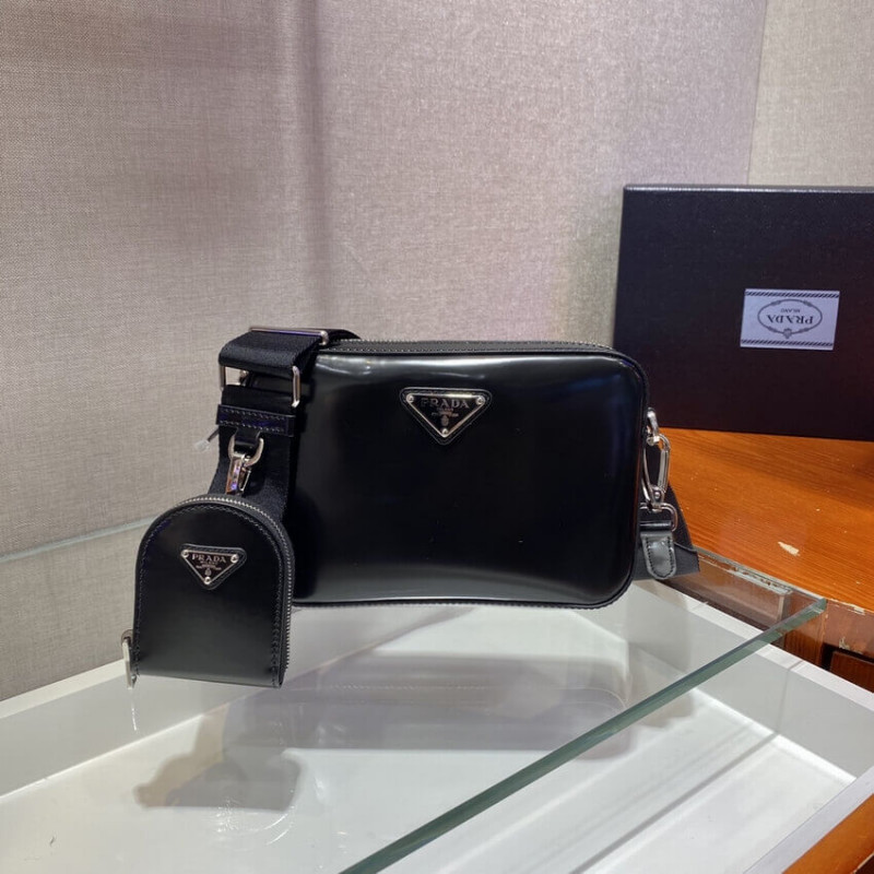 bolso de hombro de cuero cepillado prada 1BH180-2