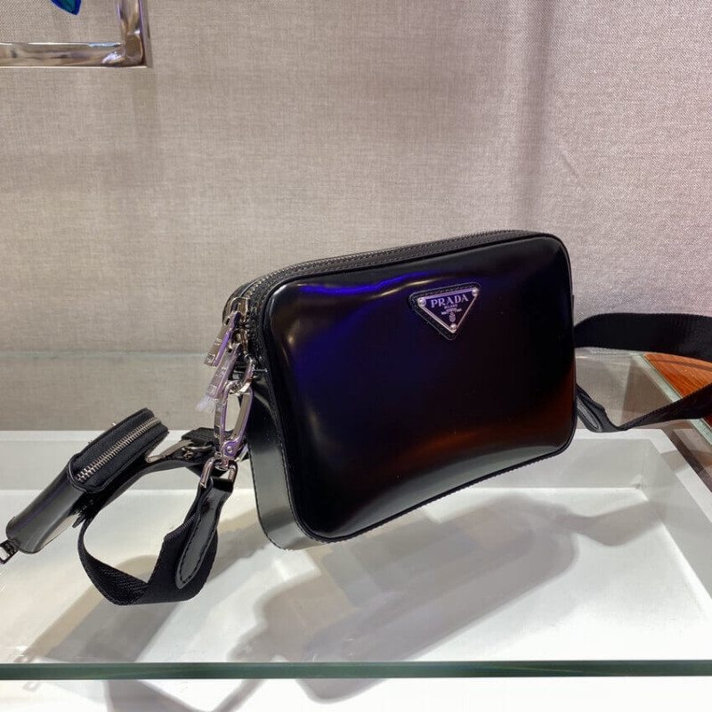 bolso de hombro de cuero cepillado prada 1BH180-3