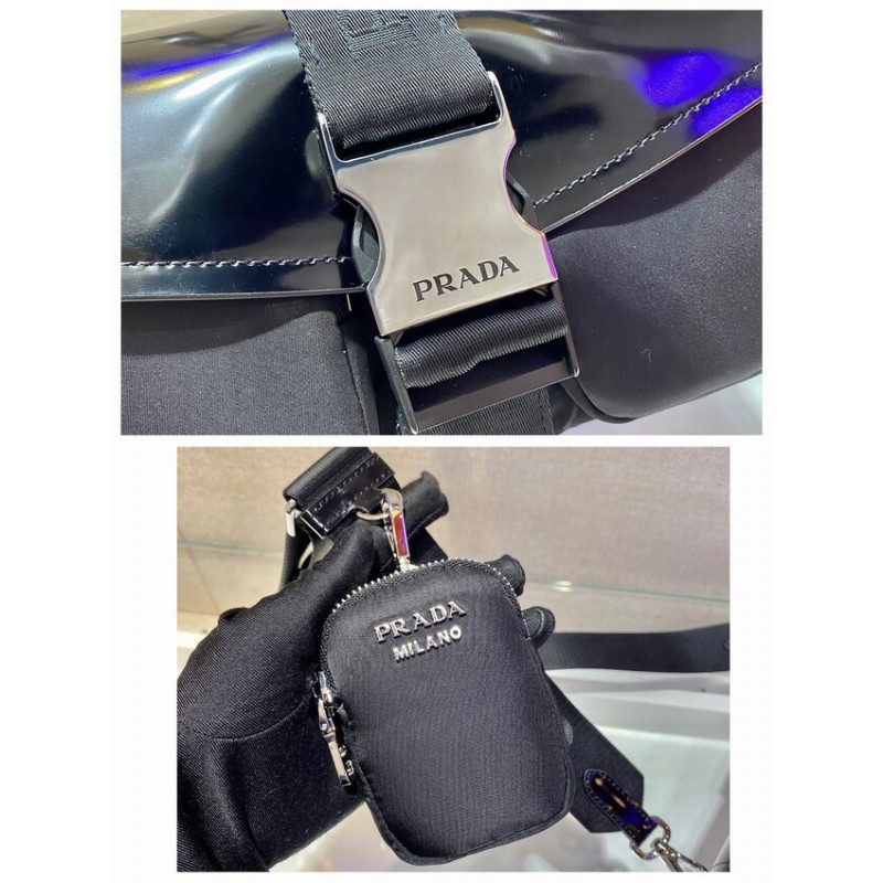 Nylon de bolsillo Prada y bolso de cuero cepillado 1BD295-12