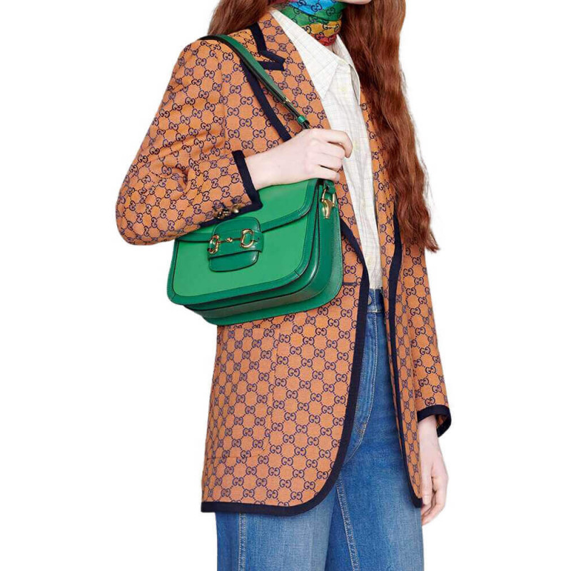 Gucci Horsebit 1955 Bolso de hombro pequeño 602204 Cuero verde-1
