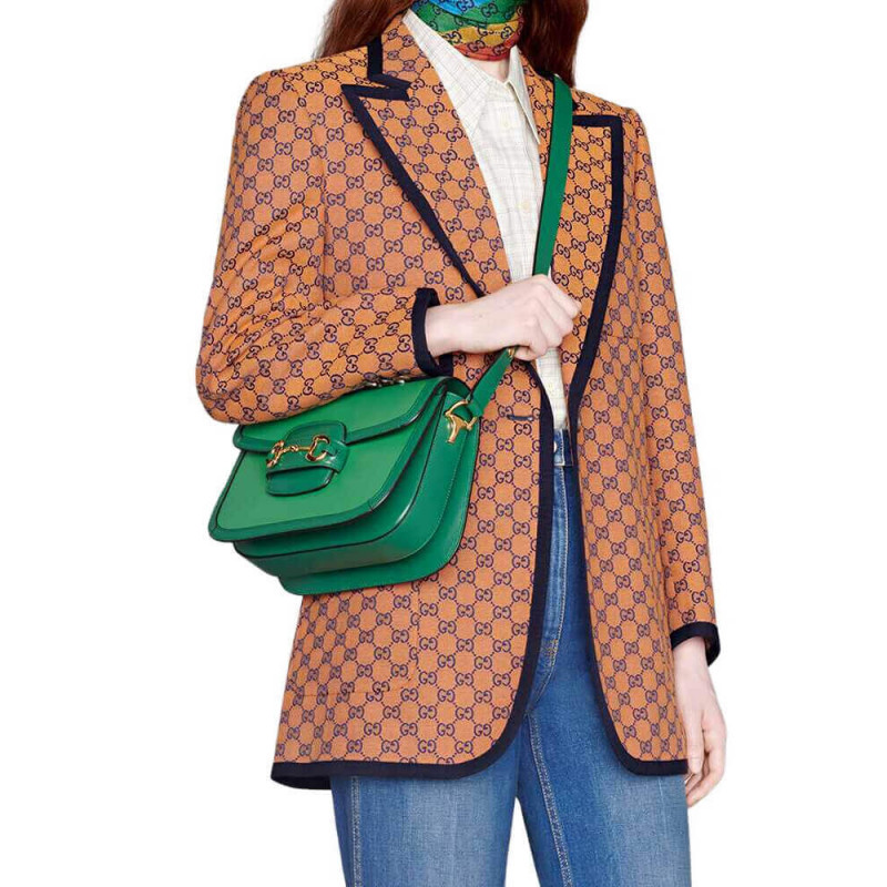 Gucci Horsebit 1955 Bolso de hombro pequeño 602204 Cuero verde-2