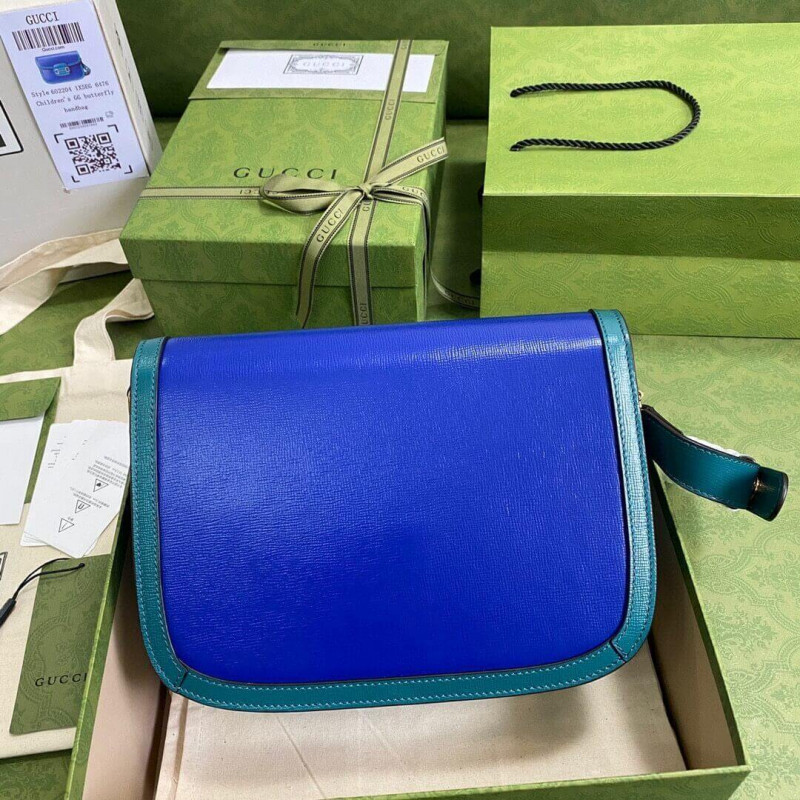 Gucci Horsebit 1955 Bolsa de hombro pequeño 602204 Cuero azul y verde-4