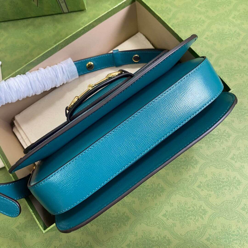 Gucci Horsebit 1955 Bolsa de hombro pequeño 602204 Cuero azul y verde-5