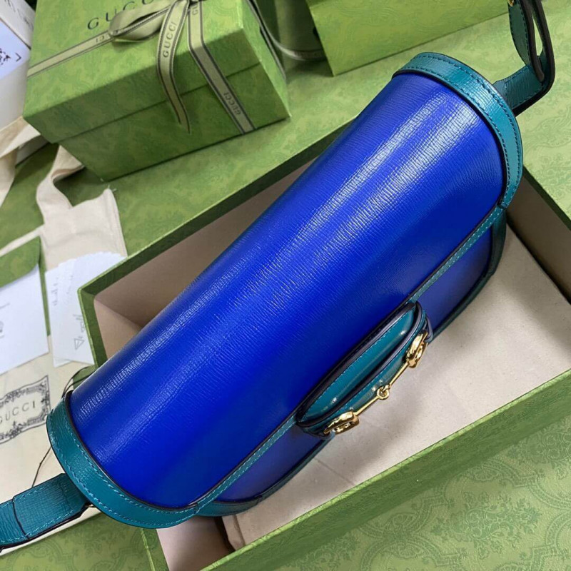 Gucci Horsebit 1955 Bolsa de hombro pequeño 602204 Cuero azul y verde-6