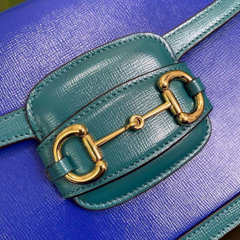 Gucci Horsebit 1955 Bolsa de hombro pequeño 602204 Cuero azul y verde-7