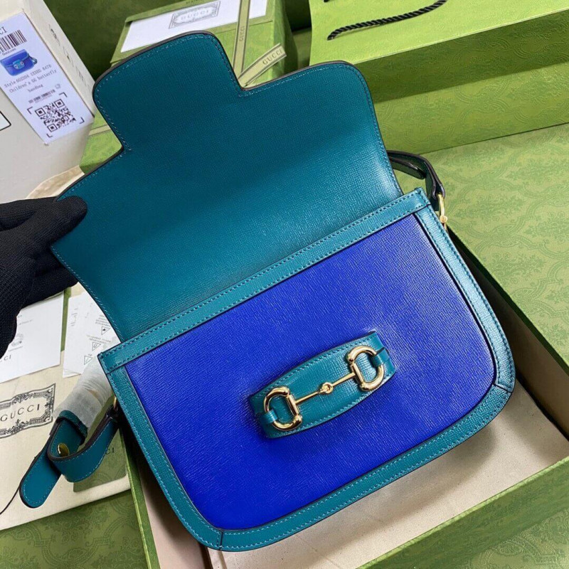 Gucci Horsebit 1955 Bolsa de hombro pequeño 602204 Cuero azul y verde-8