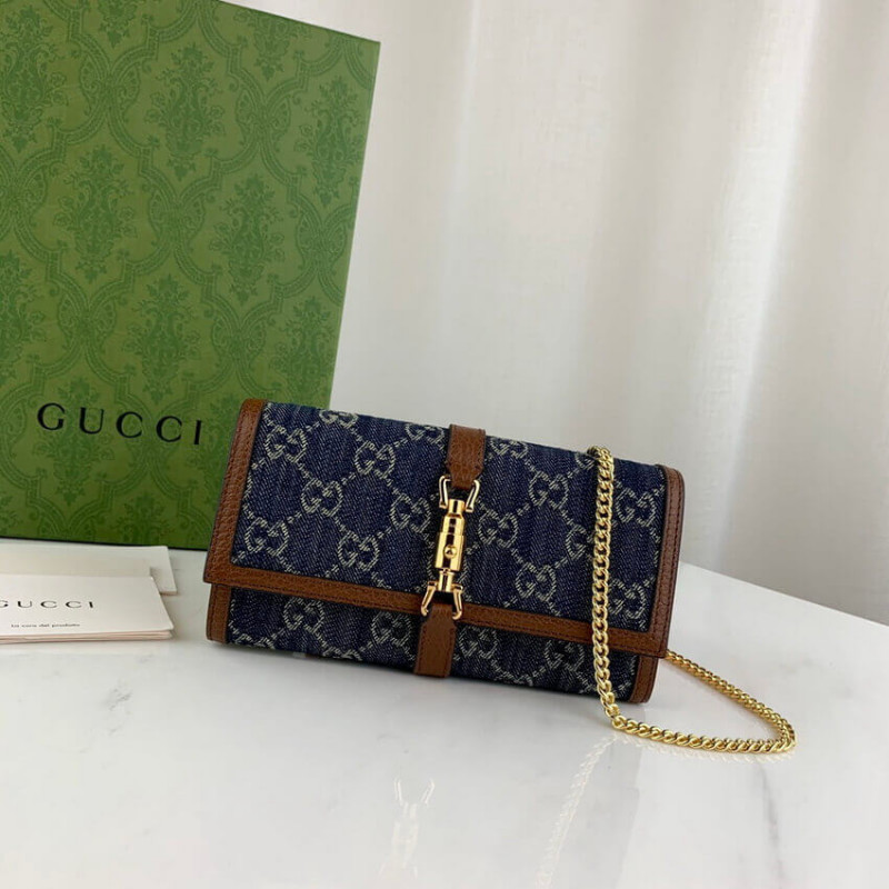 Gucci Jackie 1961 Billet de cadena 652681 en mezclilla azul-3
